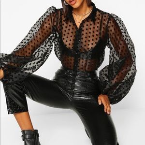 Organza Polka Dot Balloon Sleeve Blouse
